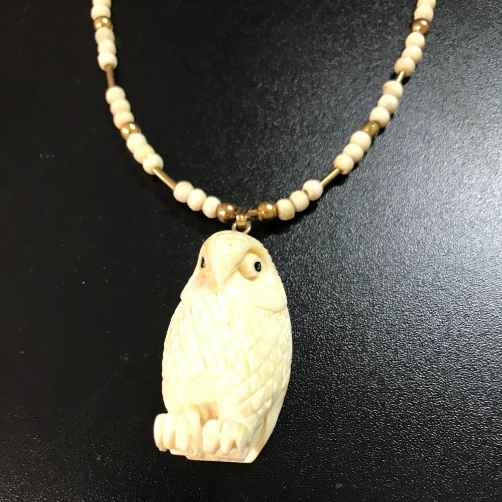 21" long Elk Bone Necklace and bracelet set with Owl Pendant